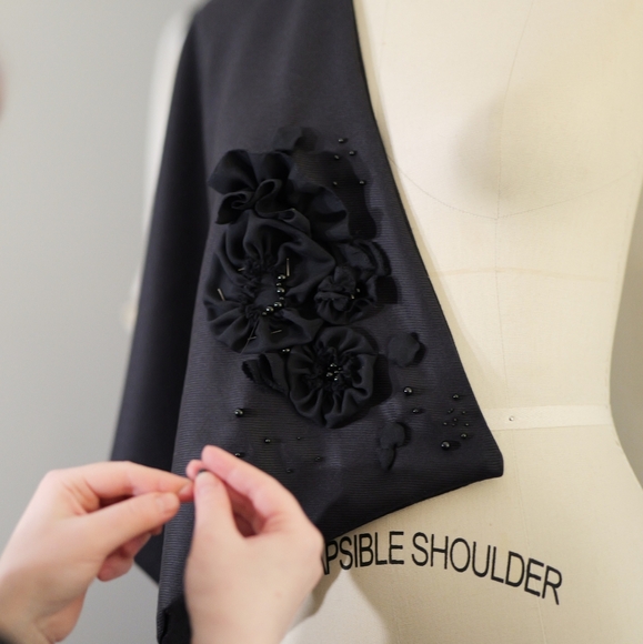 Embroidered Wool Scarf | In Stock | Black Wool Blanket Scarf - Picture 4 of 6